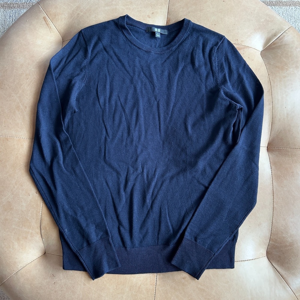 Uniqlo 100% Wool Crew Neck Sweater Women S Blue Base Layer Preppy Quiet Luxury